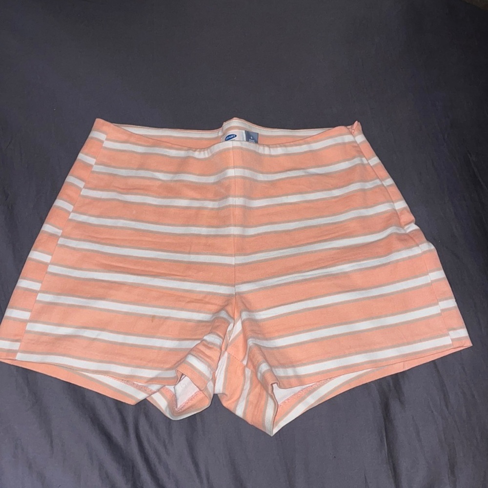 Old Navy high-waisted cotton orange and white striped shorts, size 4